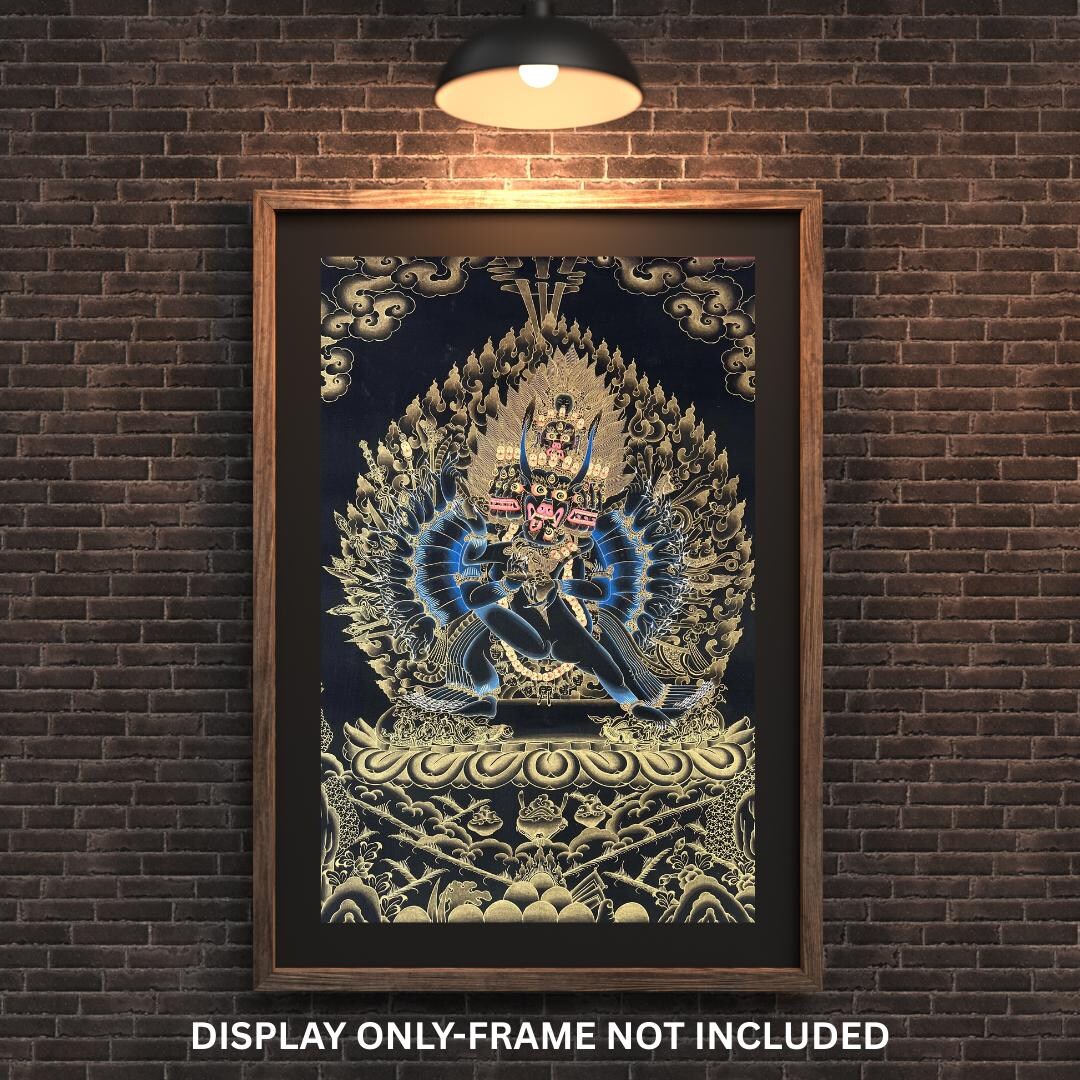 Black and Gold Yamantaka Thangka With Shakti | Hand-painted