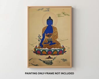 Hand-Painted Medicine Buddha Thangka | Bhaisajyaguru Painting |Tibetan Healing Art