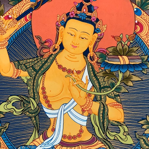 Hand-Painted Manjushri, Manjushree, Manjusri, shops Bodhisattva, Thangka 17 x 22 -Inches