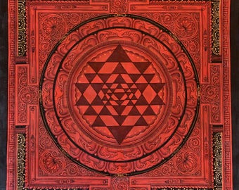 Original Hand-painted Sri Yantra/ Shri Yantra/ Shri Chakra/ Masterpiece Newari Paubha/Pauva Thangka Painting for Good Luck