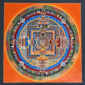 Hand-Painted High-Quality Kalachakra Mandala Wheel of Life Thangka – Tibetan Meditation Art for Spiritual Decor and Mindfulness Practices