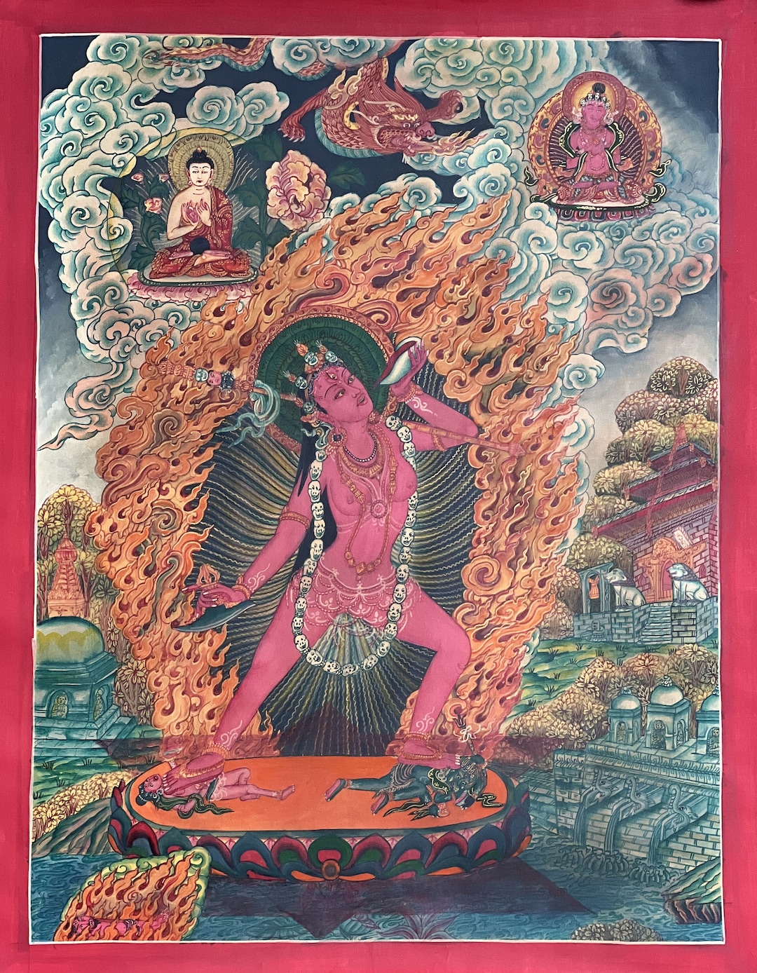 肉筆画 手描き仏画 ヴァジュラヨーギニー Vajrayogini ヨギニ タンカ Vajrayogini Thangka Painting, Newari Paubha, Buddhist Tantra Art