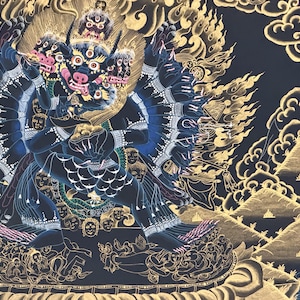 Hand-Painted Yamantaka with Consort Thangka | Wrathful Protector Tibetan Art with Silk Brocade image 11