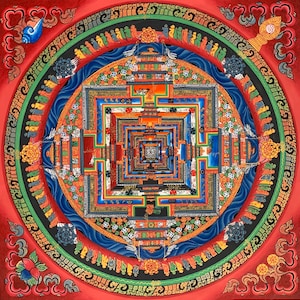 Original Hand-painted Master Quality Kalachakra Mandala/ Wheel of Time Tibetan Thangka Painting image 4