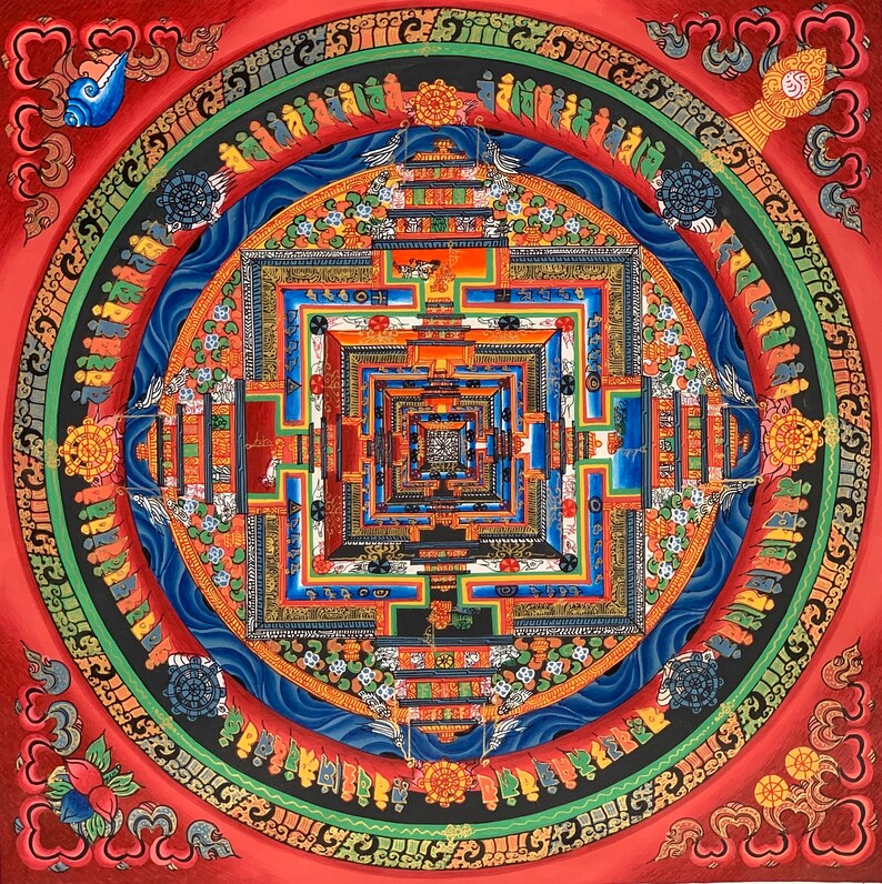 Original Hand-painted Master Quality Kalachakra Mandala/ Wheel of Time Tibetan Thangka Painting image 4