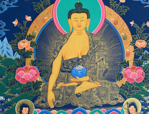 手描き、釈迦牟尼仏、チベットタンカ絵画 20 x 30 インチ - Etsy 日本