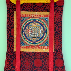 Original handgemaltes Kalachakra Mandala/Lebensrad tibetische Thangka Malerei mit Seidenrand