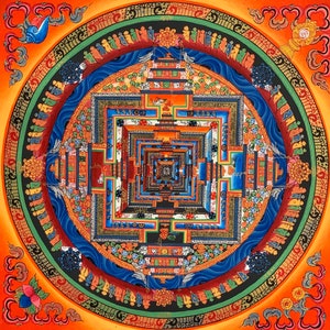 Original Hand-painted Master Quality Kalachakra Mandala/ Wheel of Time Tibetan Thangka Painting image 7