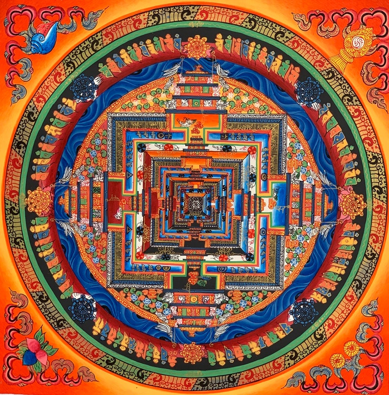 Original Hand-painted Master Quality Kalachakra Mandala/ Wheel of Time Tibetan Thangka Painting image 7