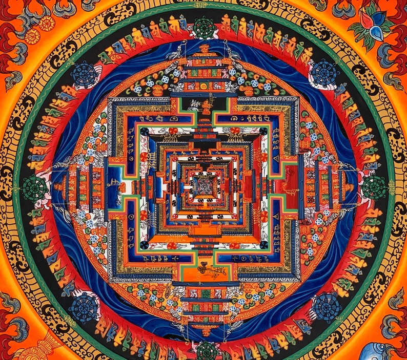 Original Hand-painted Master Quality Kalachakra Mandala/ Wheel of Time Tibetan Thangka Painting image 10