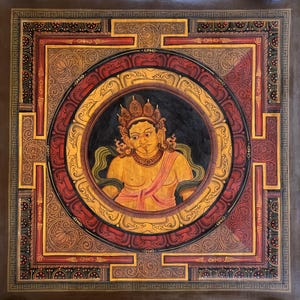 Sri Yantra / Shri Yantra Kubera Mandala Thangka Painting - Newari Paubha Art for Abundance, Wealth, & Good Fortune | Oil Varnished