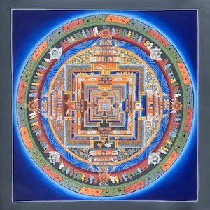 Hand-Painted Kalachakra Mandala Thangka Painting - Wheel of Life Art - Tibetan Spiritual Decor - Wall Hanging for Meditation & Mindfulness