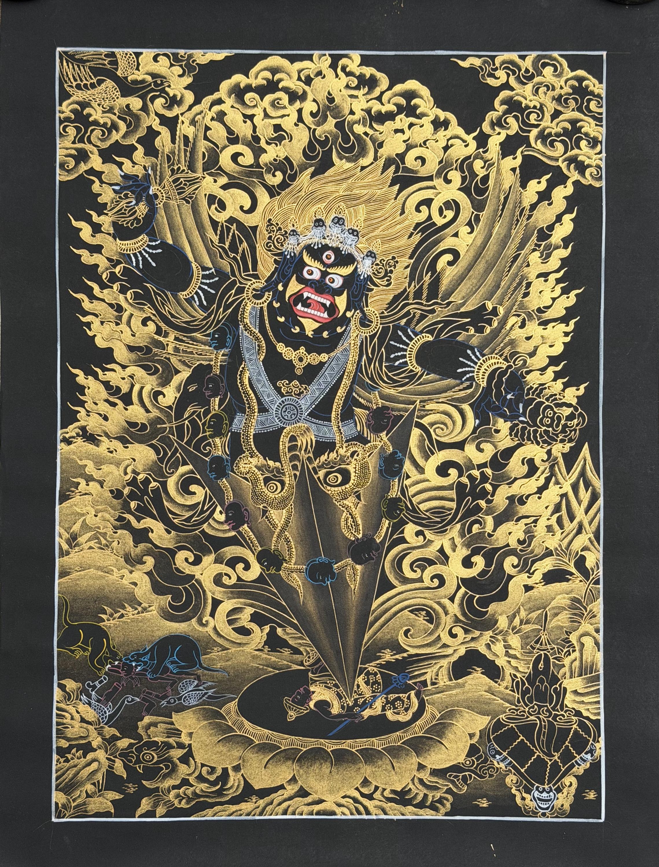 Hand-painted Dorje Phurba Thangka | Tibetan Vajra Nail Ritual Art