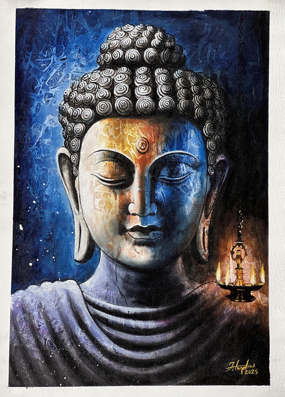 Shakyamuni Buddha Painting, Palette Knife Acrylic Art on Canvas