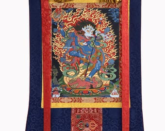 Simhamukha Vajrayogini Thangka | Hand-Painted Lion-Faced Dakini Tibetan Buddhist Art | Silk Brocade