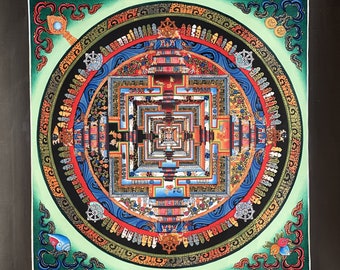 Hand-Painted Kalachakra Mandala Thangka, Tibetan Wheel of Life Painting