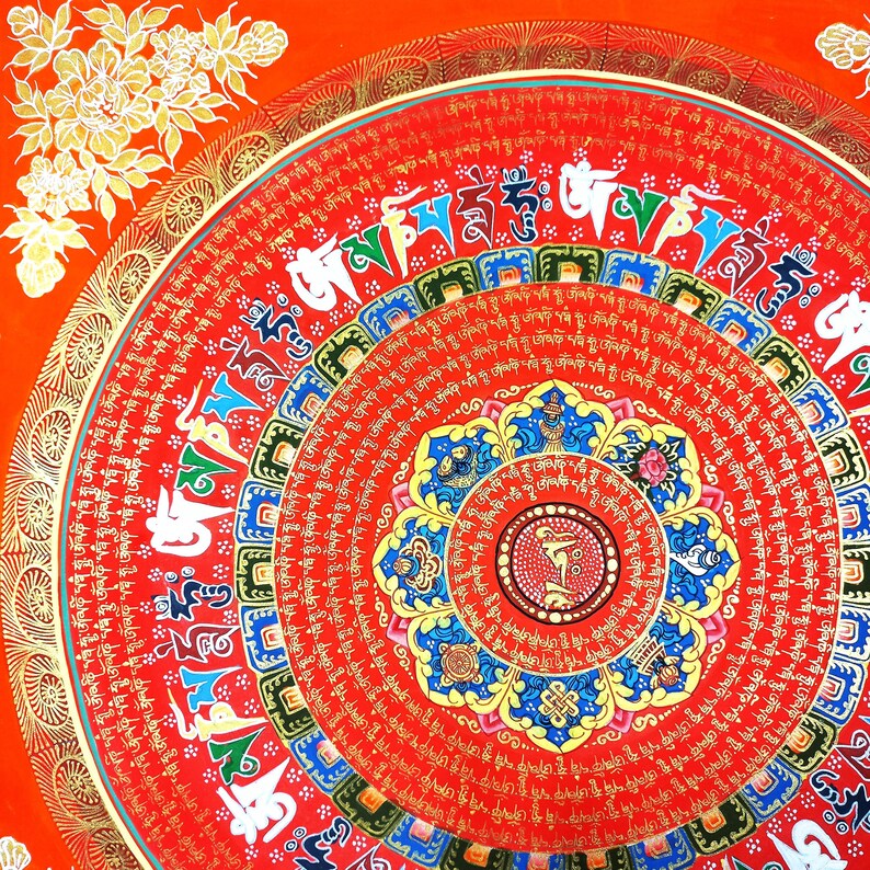 Script Mandala Handmade OM Mantra Mandala Thangka Painting | Tibetan Sacred Art - Etsy