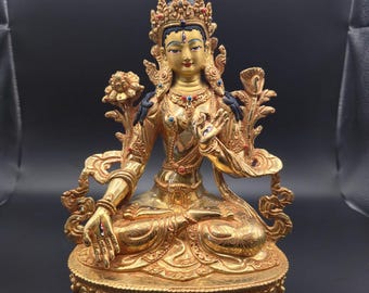 チベット女神像高さ48㌢(購入者特典有り) 24金鍍金の白多羅菩薩像｜手作りチベット仏教美術 - Etsy 日本