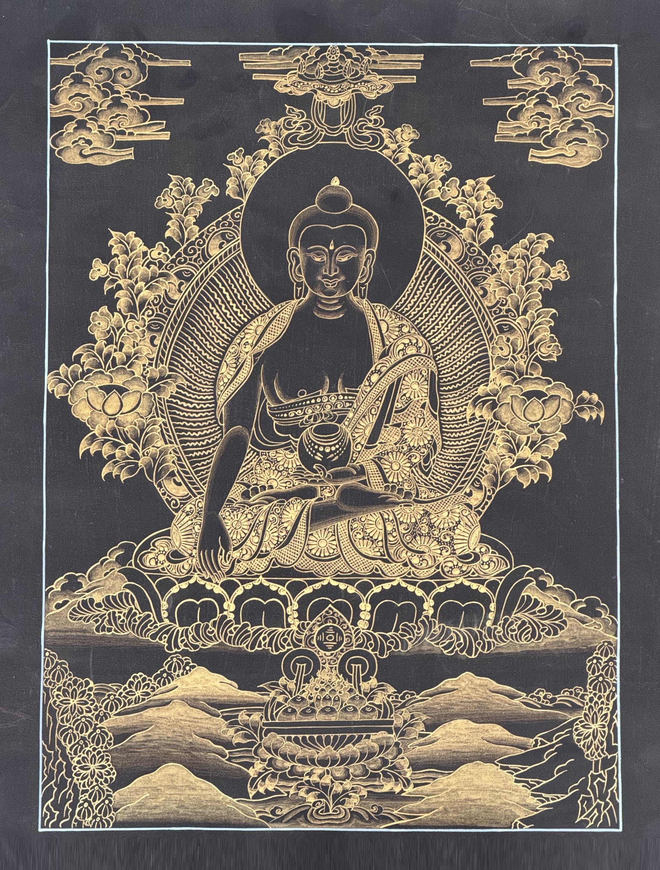 黒と金の釈迦牟尼仏タンカ画｜チベット仏教の伝統的な壁画 - Etsy 日本