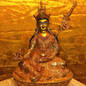 24 K Gold Gilded Guru Padmasambhava | Guru Rinpoche Copper Statue | Artisan Buddhist Artwork | Tibetan Dharma Figurine |  Handmade in Nepal