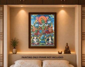 24K Gold Grüne Tara Thangka Malerei | Handgemalte tibetisch-buddhistische Kunst | Meisterqualität aus dem Himalaya