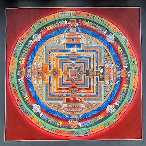 Exquisite Large Kalachakra Mandala Wheel of Life Thangka Painting – Hand-Painted Tibetan Masterpiece for Meditation and Spirituality