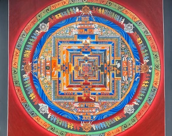 Exquisite Large Kalachakra Mandala Wheel of Life Thangka Painting – Hand-Painted Tibetan Masterpiece for Meditation and Spirituality