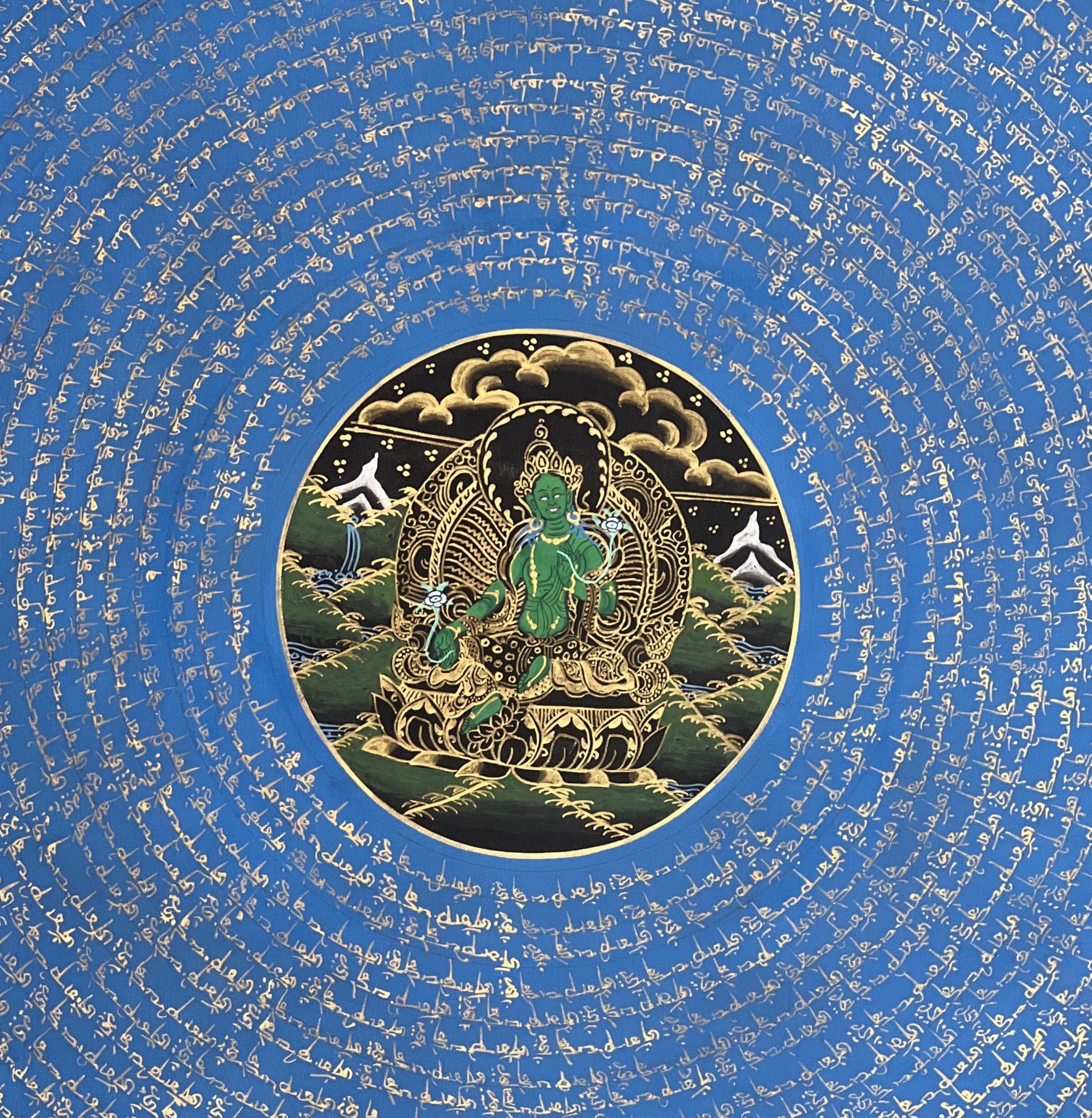 Hand-painted Green Tara Mandala Thangka | Nepalese Buddhist Wall