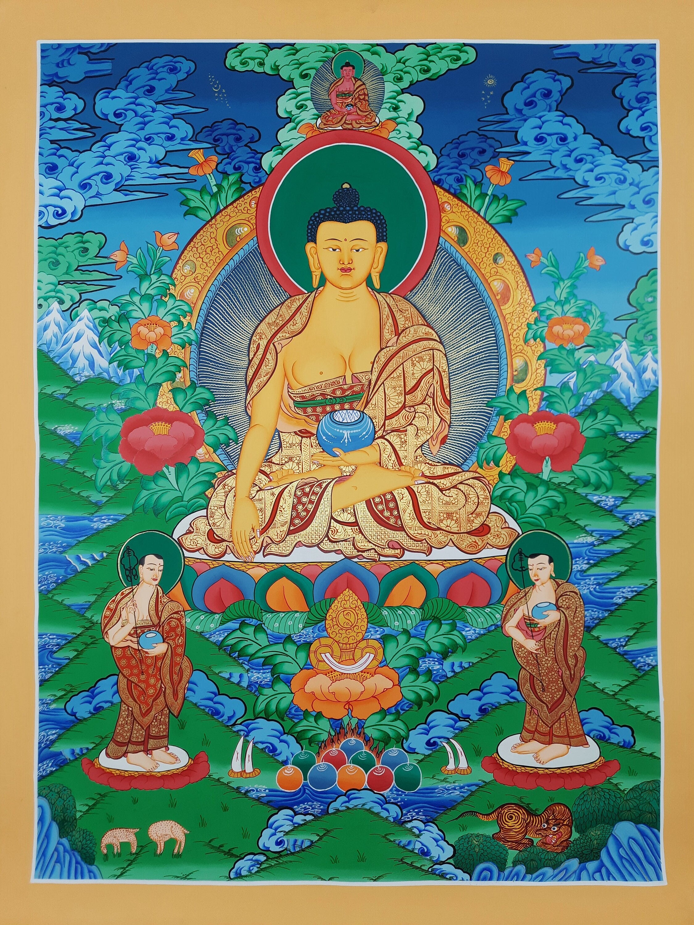 Hand-painted Shakyamuni Buddha Thangka Painting: Nepali Wall Art