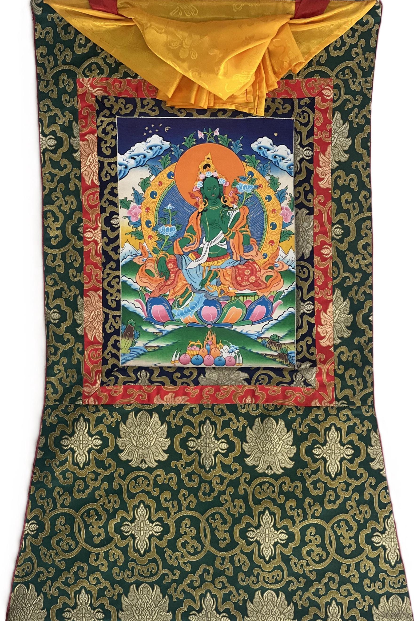 グリーンターラタンカ | チベット仏教の女神 | 手描きターラ画 | 慈悲