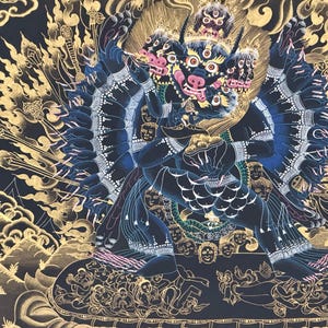 Hand-Painted Yamantaka with Consort Thangka | Wrathful Protector Tibetan Art with Silk Brocade image 10
