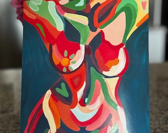Sunset Silhouette, body positivity painting, curve love, feminine art, LGBTQ+ art painting print