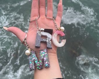 Handmade Resin Initial Keychain: Personalized Pearl Tassel Gift