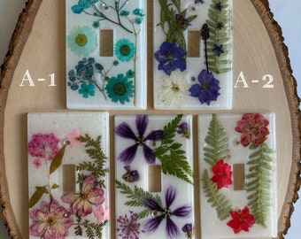 Floral Resin Light Switch Cover, Echte Gedroogde Bloemen, Wildflower Home Decor, Aangepaste handgemaakte cadeau, Inwijdingsfeest Cadeau, Hars Kunst