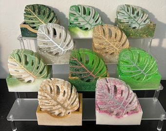 Monstera Leaf Coaster Set: Handmade Epoxy Resin Plant Lover Gift