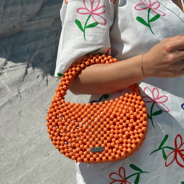 Baguette Bag, Bead Bag, Woman Bag, Gift For Her, Colorful Bag, Bag for Summer, Orange Bag