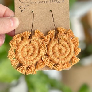 Macrame Spiral Earrings, bohemian fringe earrings, boho jewelry, boho earrings dangle, boho hippie gifts, hippie accessories