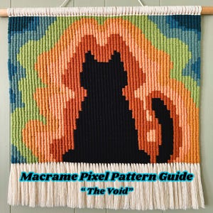 Guida al modello di griglia pixel per macramè con gatto nero - Download digitale in PDF