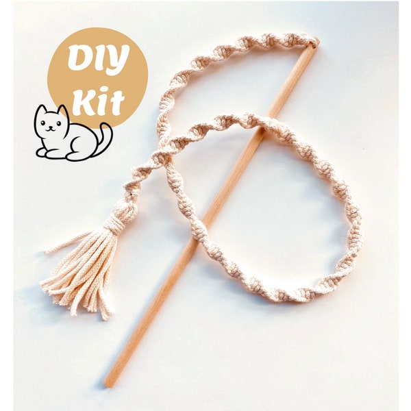 DIY macrame kit, Wand Cat Toy, macrame cat toy, boho cat toys, unique cat toys, macrame beginner kit, cat lady gifts, gifts for cat lovers