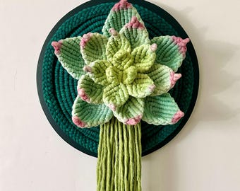 Succulent Fiber Artwork, Botanical Macrame wall art, fiber wall decor, modern maximalist boho floral, 3D Flower Rope Wall Art, Plant Lover
