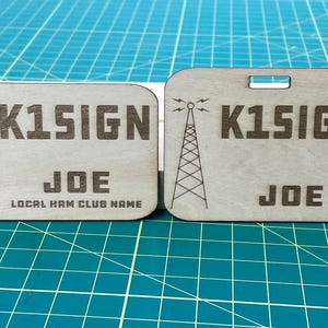 Amateur Radio Wooden Call Sign / Name Badge with Magnet, Clip, or Pin Attachment (Ham Radio Badge, Call Sign Badge)