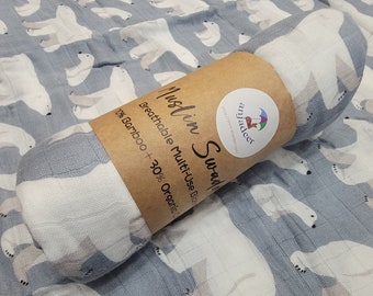 Sooki: Polar Bear Baby Blanket / Bamboo Cotton Infant Swaddle / Muslin Blanket / Receiving Blanket / Muslin Swaddle, Baby Shower / Gift