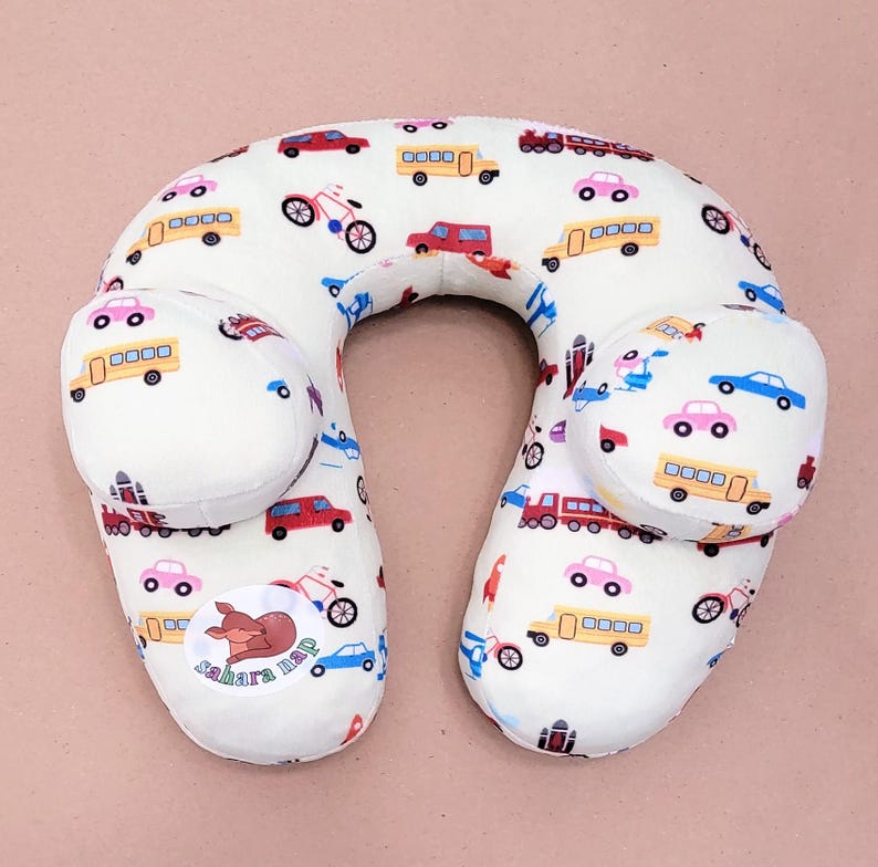 Sahara Nap Neck Pillow for Children / Child Car Pillow / Minky Soft Cushion / Travel Pillow / Plush / Kids Gifts / Carseat Accessory Cars Trains Planes
