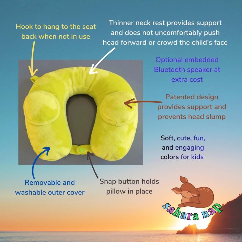 Sahara Nap Neck Pillow for Children / Child Car Pillow / Minky Soft Cushion / Travel Pillow / Plush / Kids Gifts / Carseat Accessory image 13