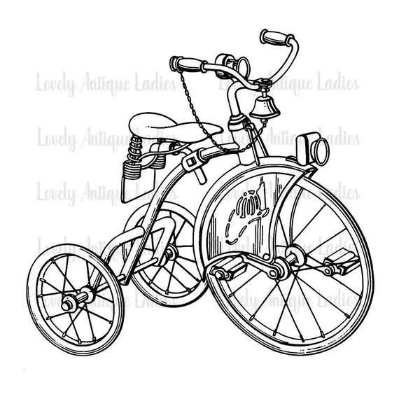 Tricycle Clipart Commercial Use Vintage Printable Illustration Etsy