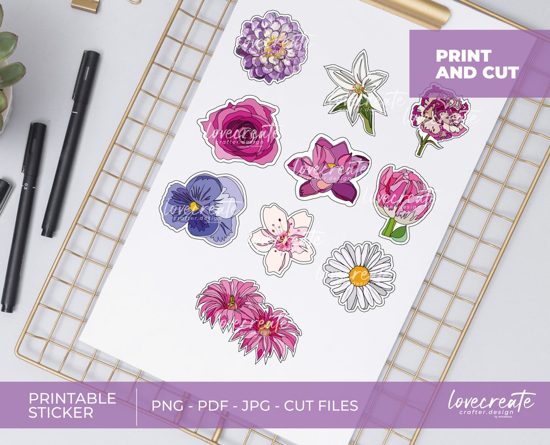 Flower SET Printable Stickers / PDF, PNG for Digital Planner - Etsy