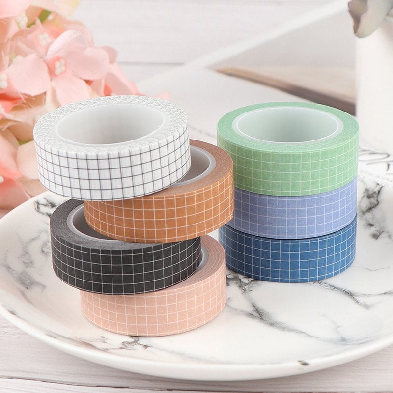 Washi tape - Grid pattern, brown - Roll of adhesive and decorative