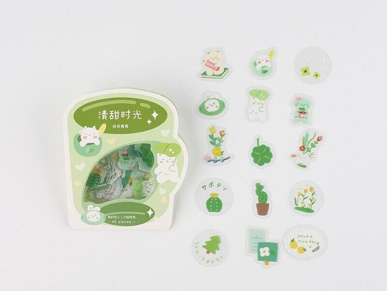 Cute Colorful Stickers Set of 45 Pieces Green