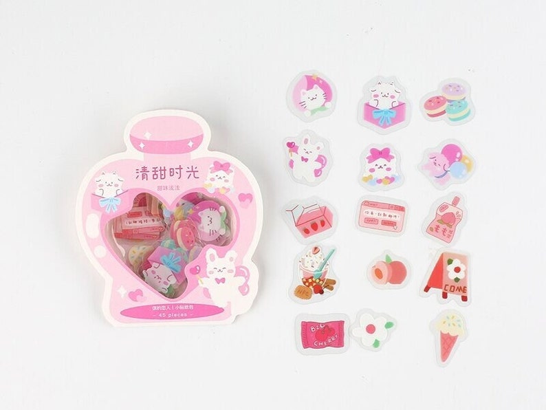 Cute Colorful Stickers Set of 45 Pieces Pink