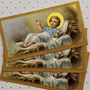 12pcs-Mini Vintage Baby Jesus in Manger Holy Card Image- Catholic-Prayer Cards- Printed in Italy- 1960s